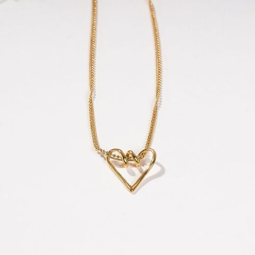 Collier double chaîne avec pendentif cœur