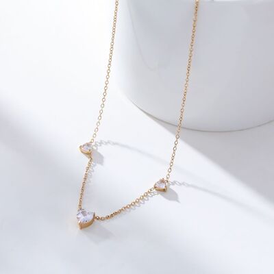 Gold triple heart rhinestone chain necklace