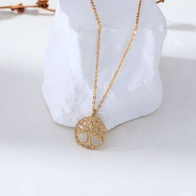 Gold chain necklace with tree of life pendant