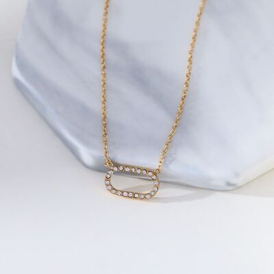 Gold chain necklace with rhinestone pendant