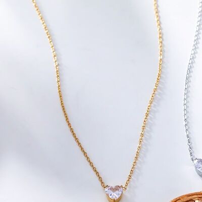 Golden rhinestone heart chain necklace