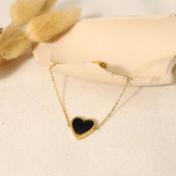 Bracelet chaîne doré cœur noir 1