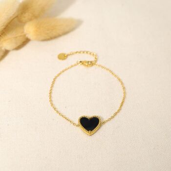Bracelet chaîne doré cœur noir 2