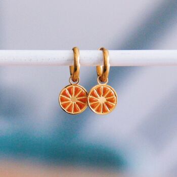 Boucles d'oreilles créoles en acier inoxydable avec tranche d'orange