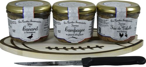 Corbeille Planche de Rugby de Terrine contenant 3 terrines de 180g