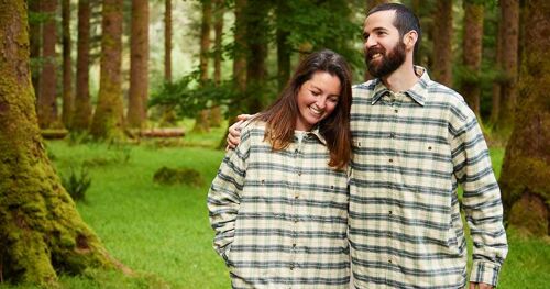 Flannel Fleece Lined Shirt - Ecru Green Navy Check (LV5)