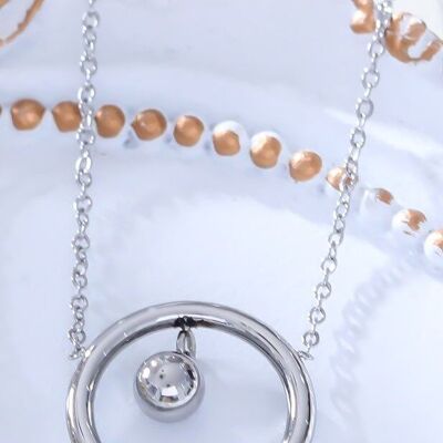 Silver circle bell chain necklace