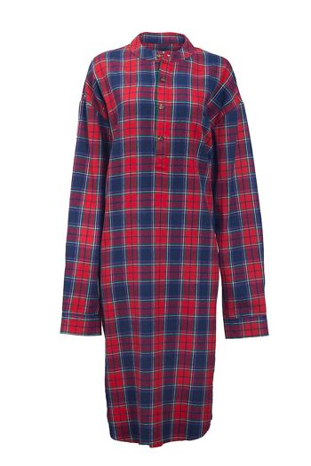 Chemise de Nuit en Flanelle - Carreaux Rouge Marine (LV12)