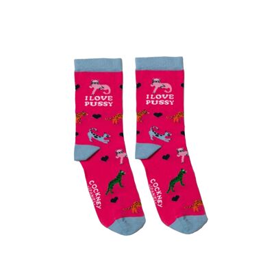 I LOVE PUSSY - 1 Matching Pair of Socks |Cockney Spaniel| UK 4-8, EUR 37-42, US 6.5 -10.5