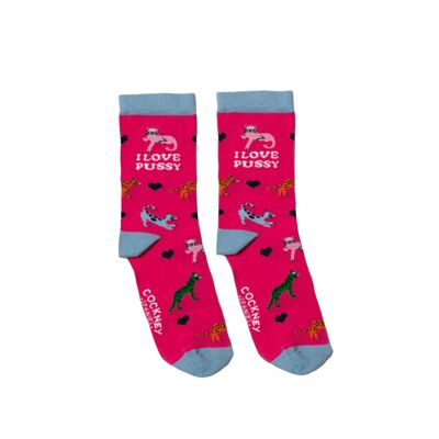 I LOVE PUSSY - 1 paio di calzini abbinati |Cockney Spaniel| Regno Unito 4-8, EUR 37-42, Stati Uniti 6.5-10.5
