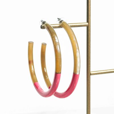 Real horn hoop earrings - Fuchsia