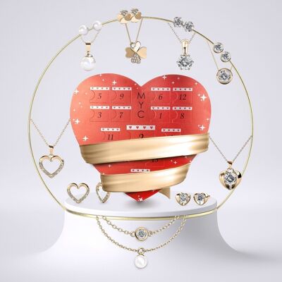 Calendario de Adviento Caja Corazón - 14 joyas - Acabado rosa
