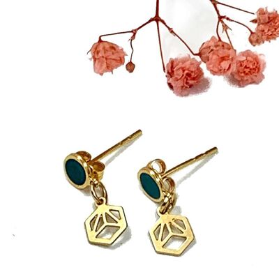 Ziya blue/green earrings gilded with fine gold