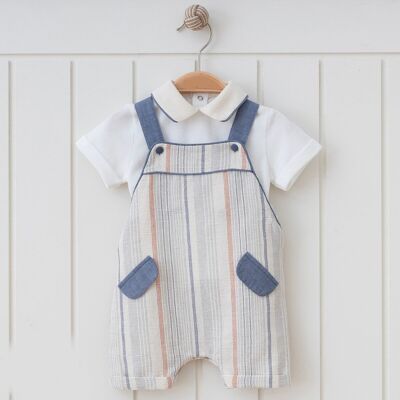 A Pack of Four Sizes Elegant Woven Fabric Striped Salopet Style Boy Romper Set