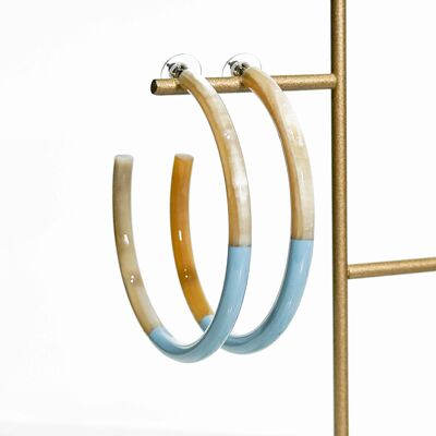 Real horn hoop earrings - Light blue