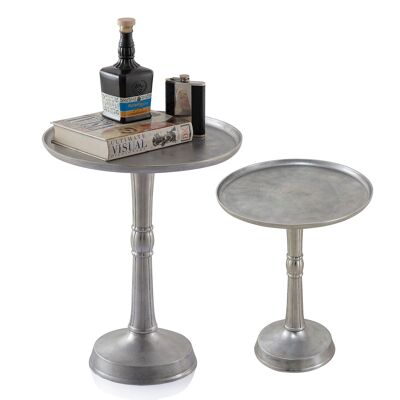 Table d'appoint métal ronde ø 44x53 cm table décorative en 2 parties Adlon avec piètement central design aluminium
