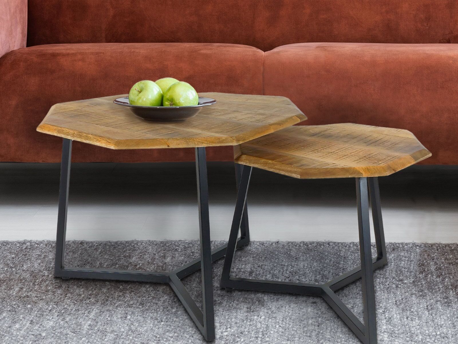 Coffee table set of 2 octagonal side table Las Vegas metal frame