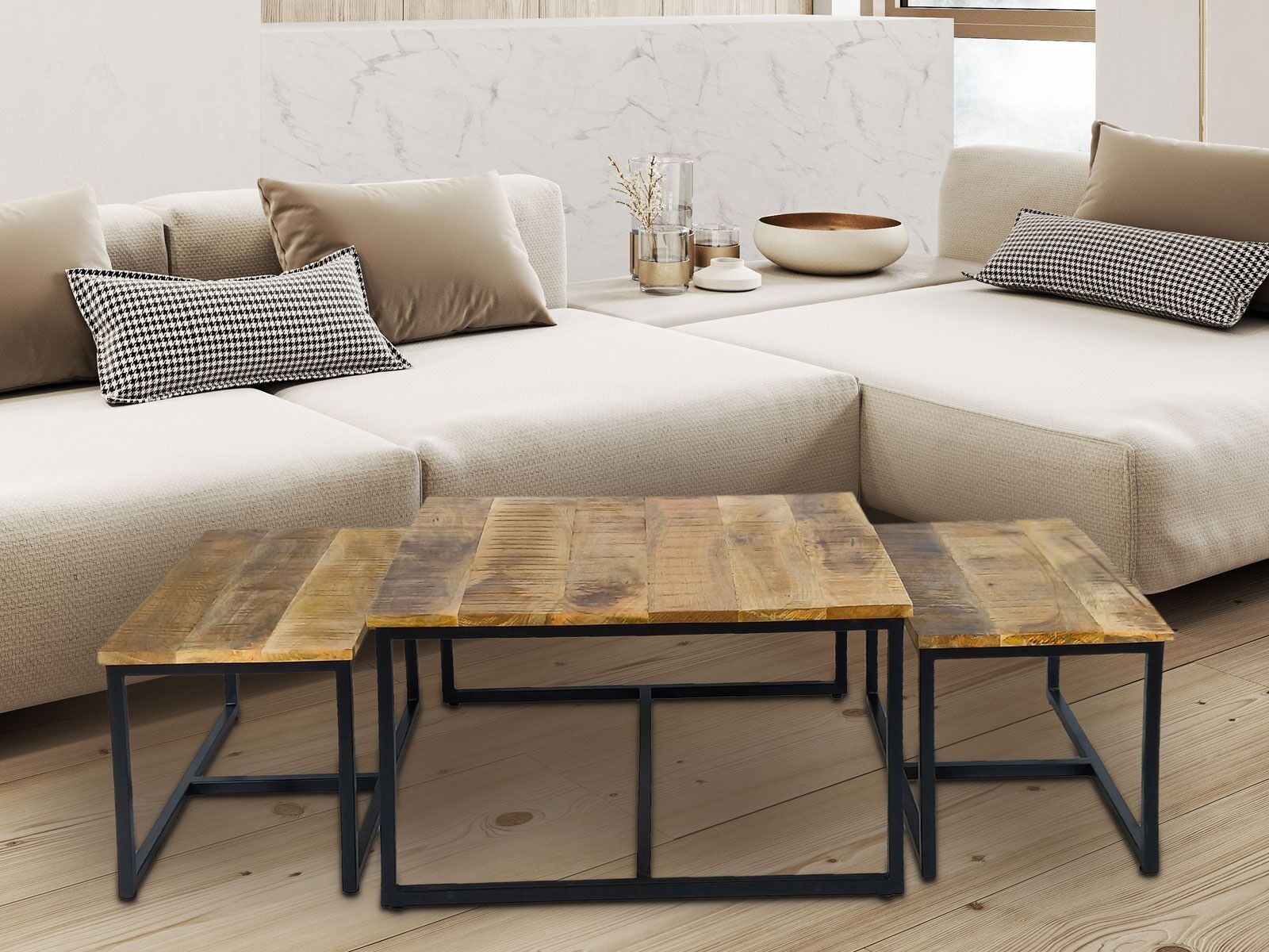 Coffee table set of 3 side tables Ontario metal frame