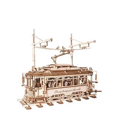 Puzzle in legno 3D Tram urbano classico, Robotime, LK801, 24.7×16.5×28.7 cm