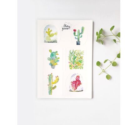 BOARD OF LARGE STICKER LABELS CACTUS AND SUCCULENTS WATERCOLOR