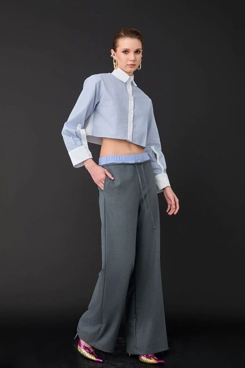 Pantalon ample avec détail à la taille GRIS - AMINA
