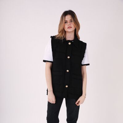 BLACK sleeveless tweed jacket - ANASTASIA