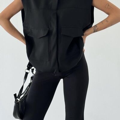 Sleeveless bomber jacket with patch pockets BLACK - ANGELINA