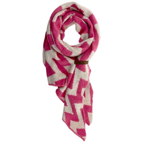 Scarf Fem Zigzag Offwhite-Pink