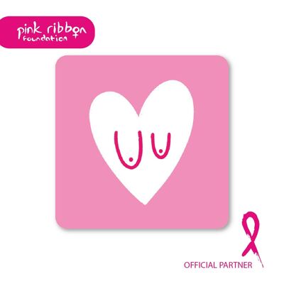 Pink Ribbon Foundation Charity Boob Heart Coaster Pack of 6