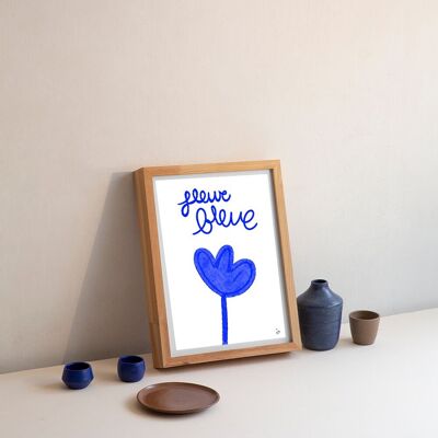 Flor azul - cartel - ilustración - colección primavera - Hecho a mano en Francia