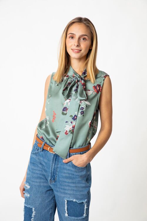 Floral print satin effect top        (420367-188)