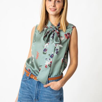 Floral print satin effect top        (420367-188)