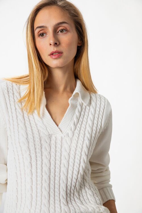 Structured knit polo sweater        (437258-10)