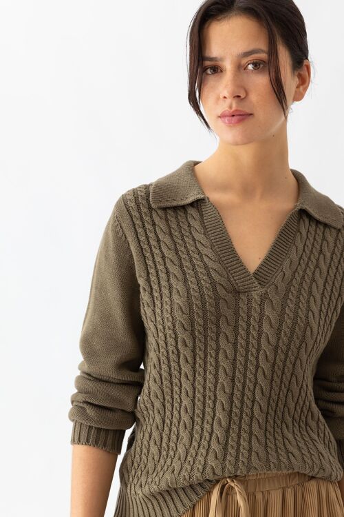 Structured knit polo sweater        (437258-39)