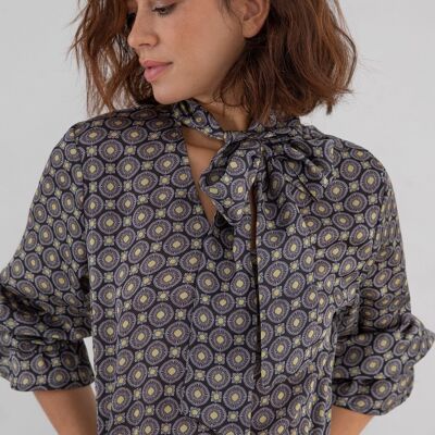 Tie bow printed blouse        (416304-188)