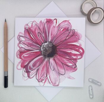 Carte de vœux aquarelle Pink Daisy vierge à l’intérieur