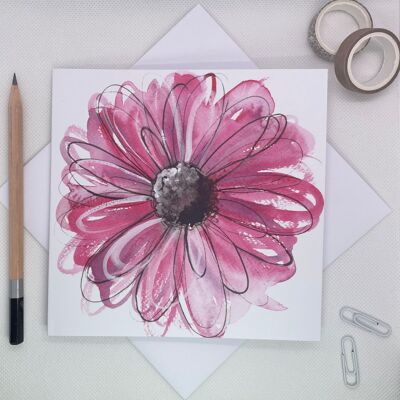 Rosa Gänseblümchen-Aquarell-Grußkarte innen leer