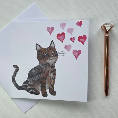 Grußkarte mit getigerter Katze, innen unbeschriftet