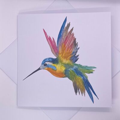 Tarjeta de saludos de acuarela de colibrí en blanco por dentro