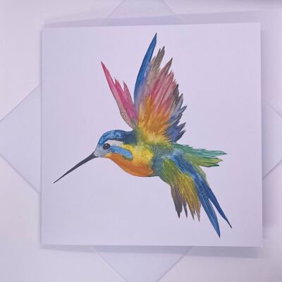 Tarjeta de saludos de acuarela de colibrí en blanco por dentro