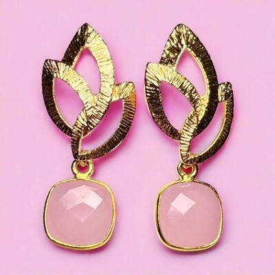 "HARPER" earrings, fine gold, Pink Chalcedony
