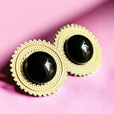 “VALENTINE” stainless steel and onyx earrings