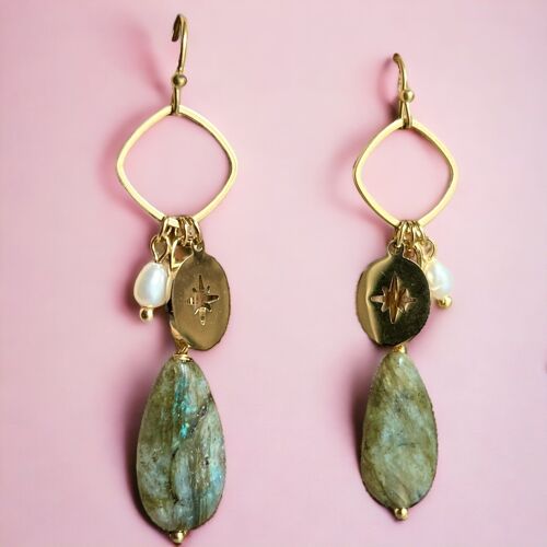 Boucles d'oreilles "MARIE" acier inoxydable et Labradorite