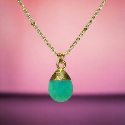 Pendant "MARIANNE" gilded fine gold green Chalcedony stone