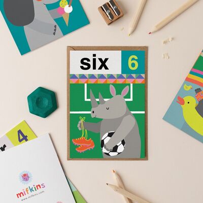 Carte d'anniversaire Rhino Six 6ème | Cartes d'anniversaire pour enfants | Carte d’anniversaire garçon | Cartes d’anniversaire fille | Cartes de sixième anniversaire