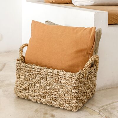 Basket woven from seagrass BATIK (3 sizes) square storage basket for shelves or for laundry