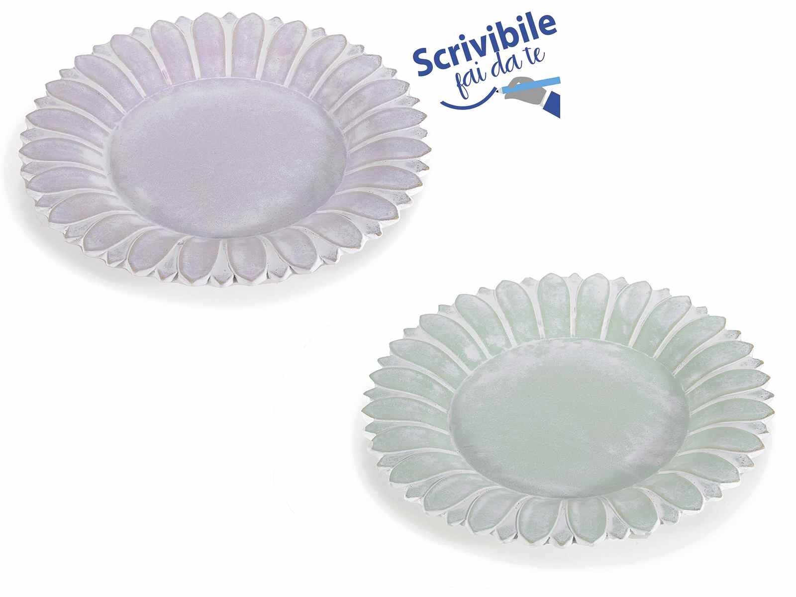 Piatti decorativo in legno a fiore con petali in rilievo