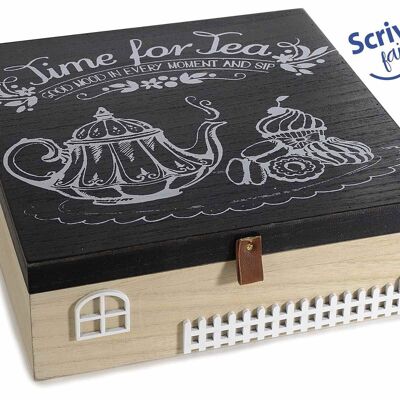 Wooden spice / tea boxes with 9 compartments with blackboard effect decorations design 14zero3