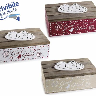 Wooden tea boxes with "Country Life" relief decorations, 6 compartments