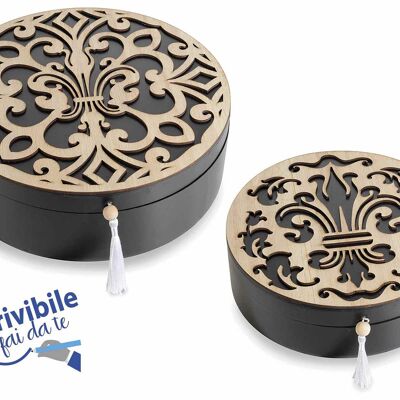 Coffrets en bois à décor marqueté "Maiolica" en lot de deux pièces